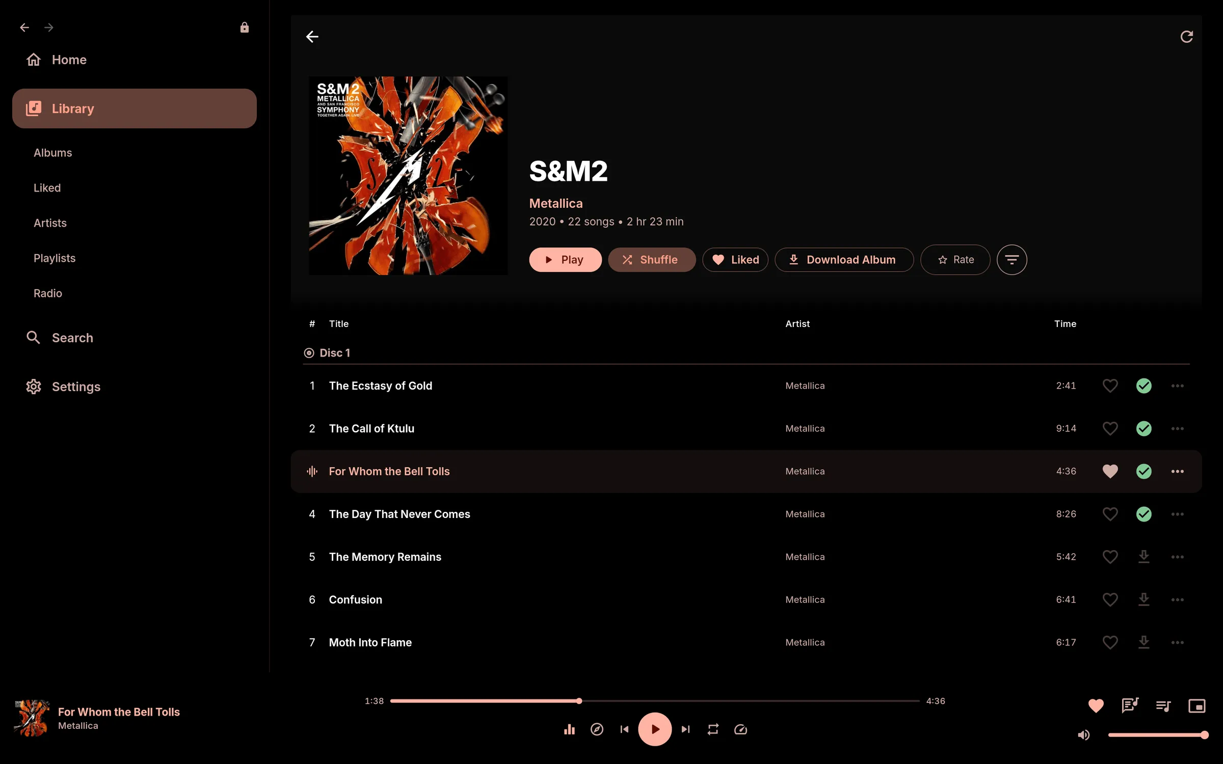 The same album page at Compact density: tighter rows, with one more track showing.