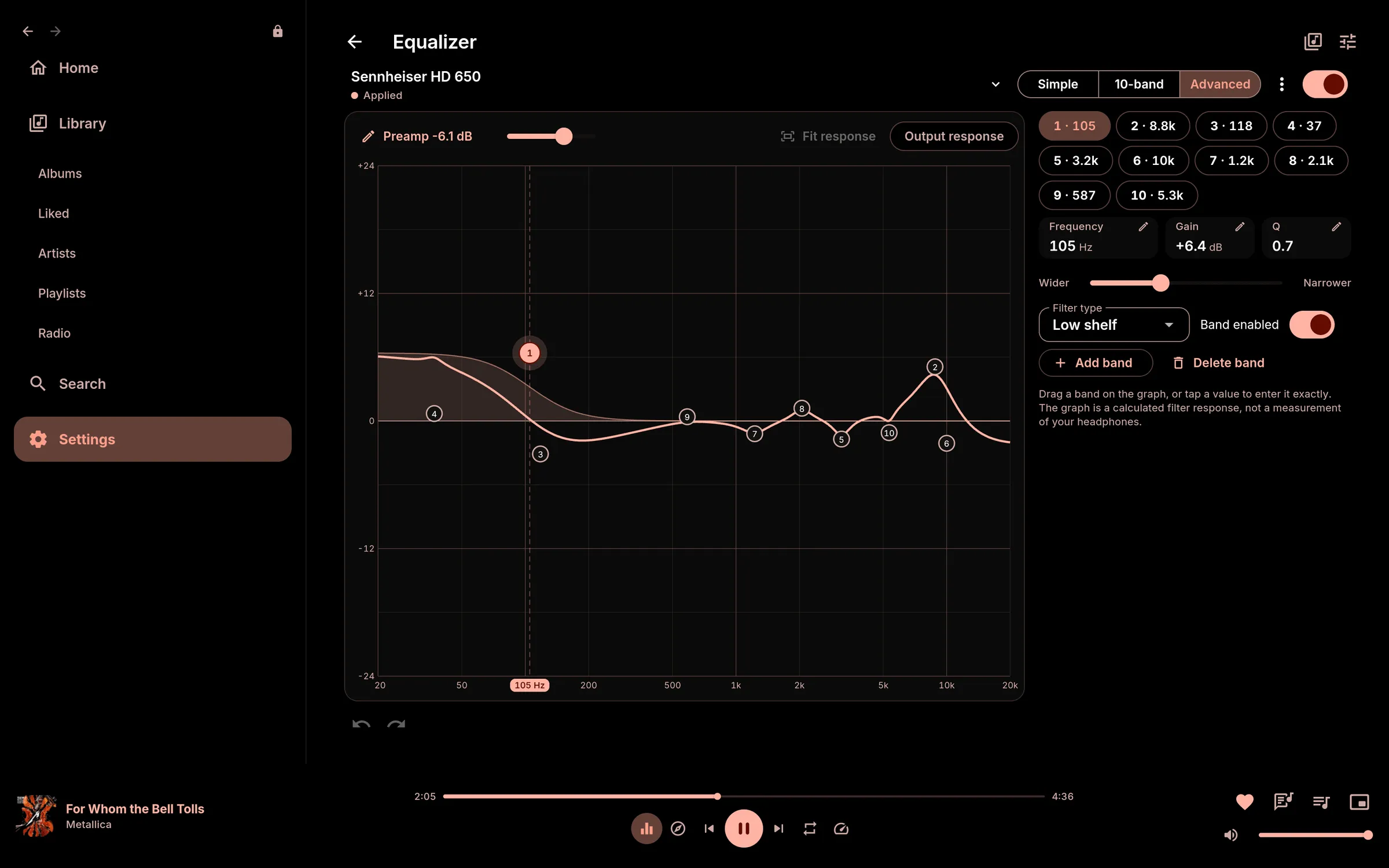 Navis on the desktop: the equalizer with an AutoEQ headphone profile applied.